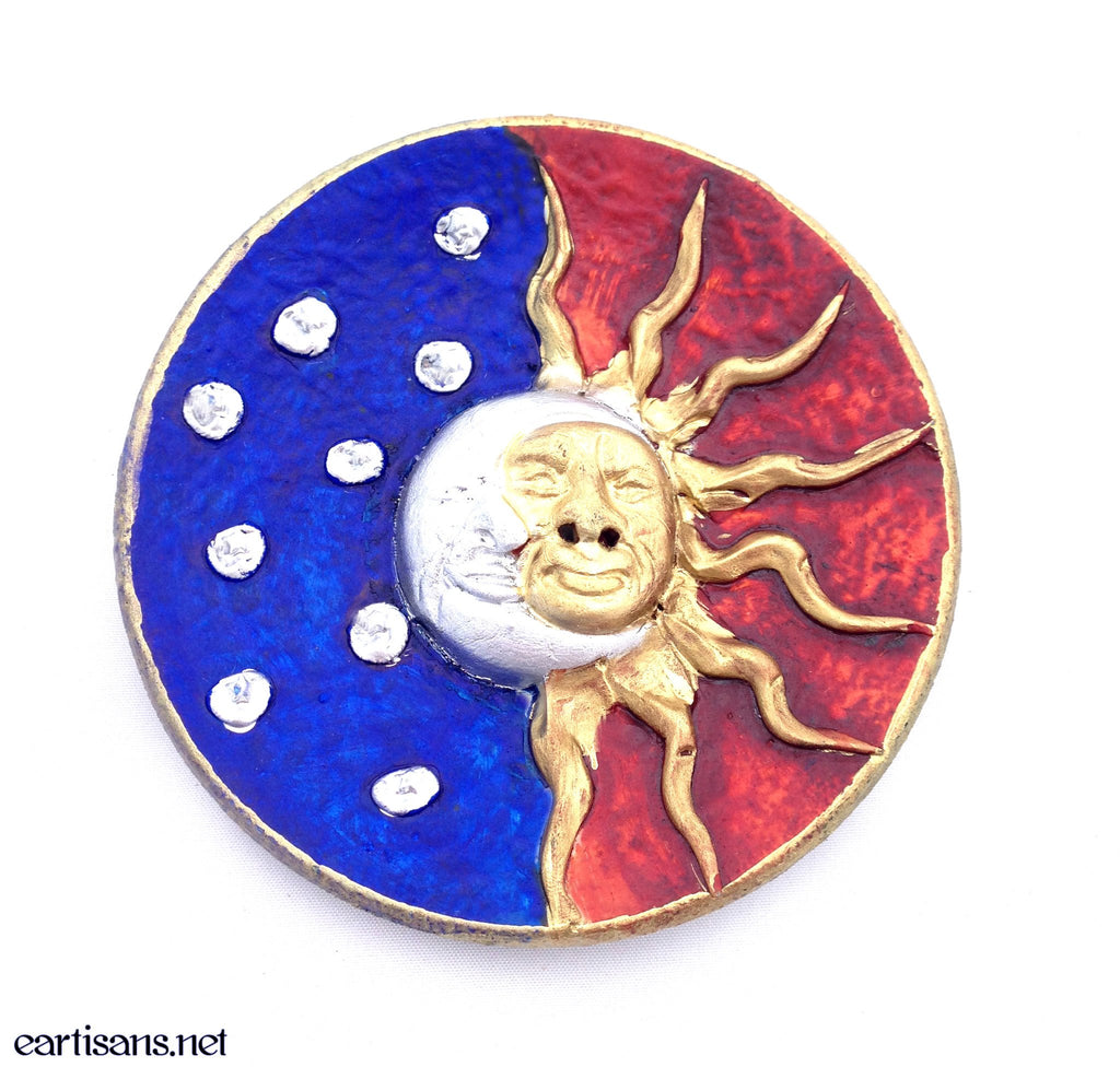 Celestial Sun and Moon Stick Incense Holder and Offering Plate