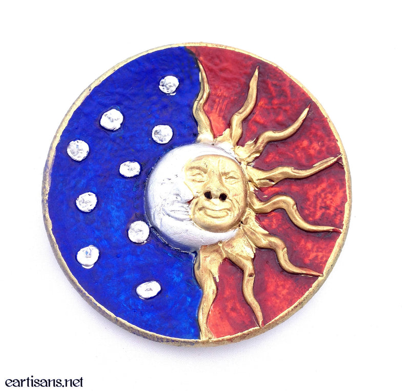 Celestial Sun and Moon Stick Incense Holder and Offering Plate
