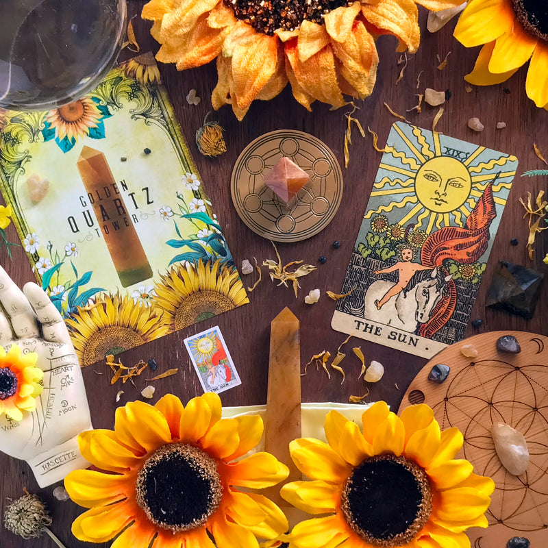 Golden Quartz Crystal Tower Set w/Info Card and Bag By Sabbat Box