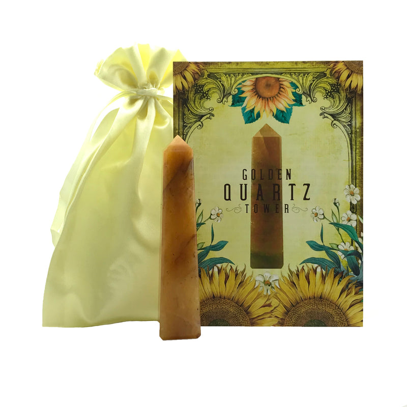 Golden Quartz Crystal Tower Set w/Info Card and Bag - SABBAT BOX