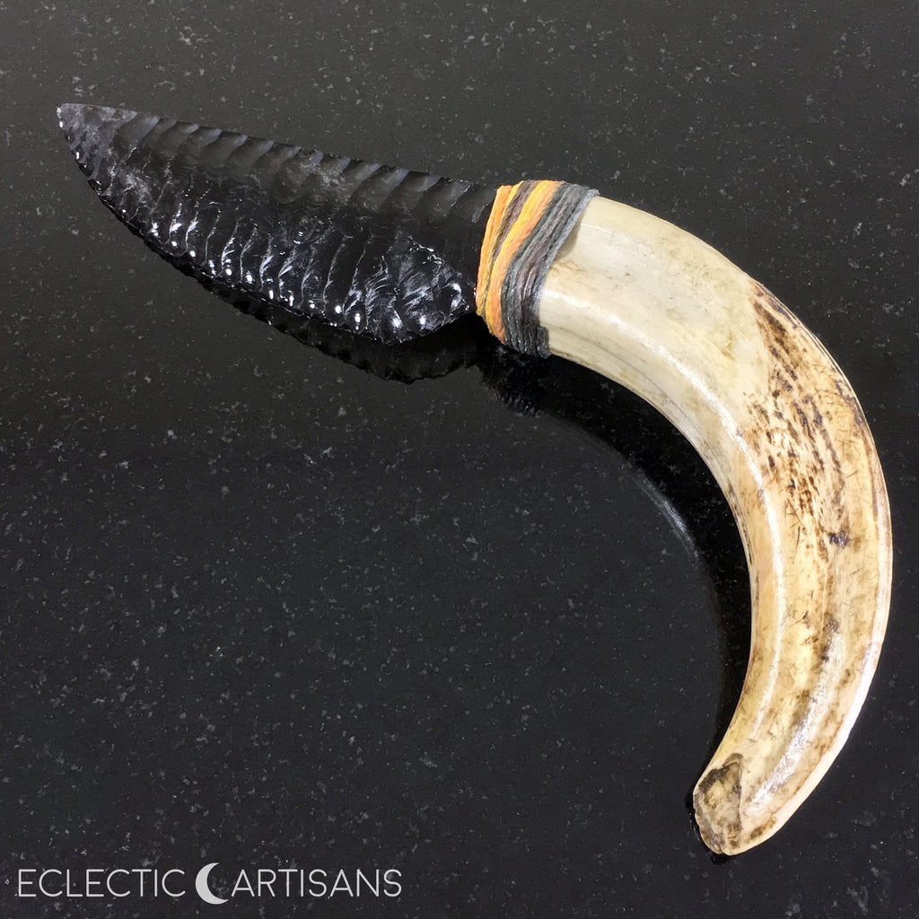 Aurora Mist Obsidian Blade Athame w/Wart Hog Tusk Handle - 11.00 inch