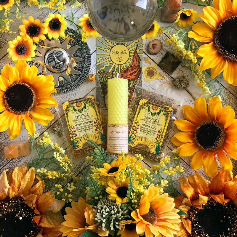 Midsummer Sabbat Beeswax Ritual Spell Candle By Lailoken's Awen - Sabbat Box