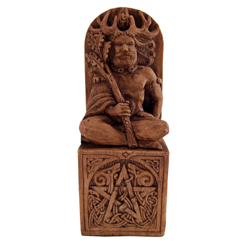Pagan Horned God Cernunnos Statue - Wood Finish - Pagan God Statue By Paul Borda