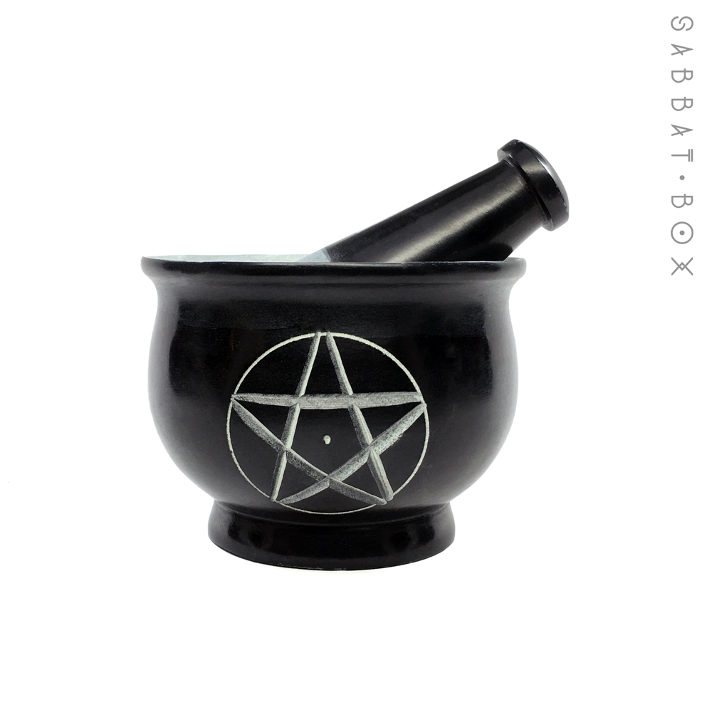 Black Pentacle Soapstone Mortar and Pestle - 4.0 inch