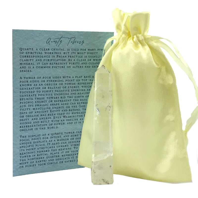 Clear Quartz Crystal Tower Set With Info Card and Bag - Sabbat Box