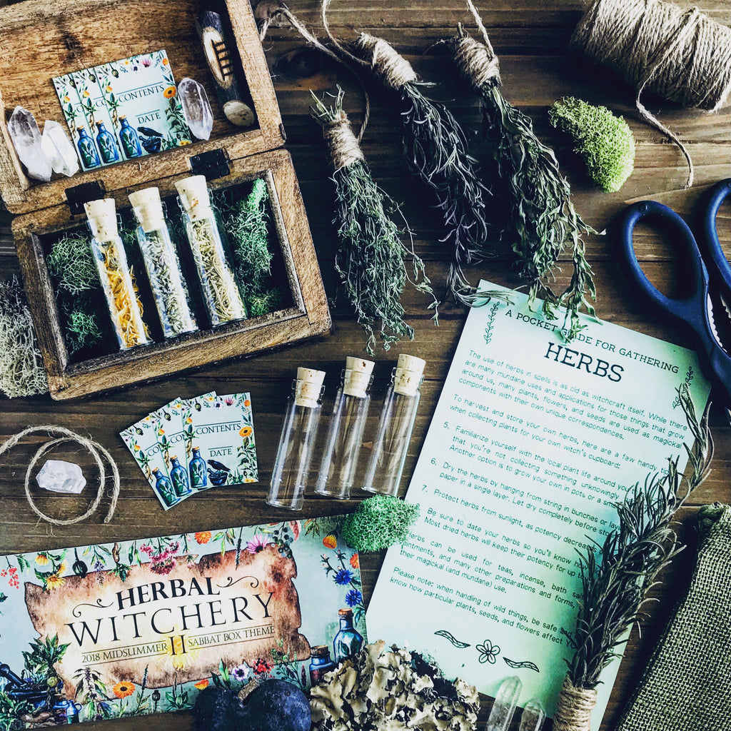 Green Witches' Herb Chest With Glass Vials and Labels - Sabbat Box Subscription Box