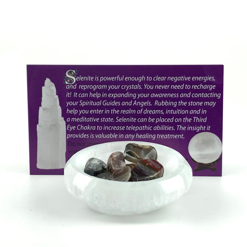 Selenite Crystal Bowl With Info Card - Sabbat Box