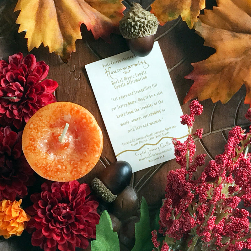 Reiki Charged Housewarming Herbal Magic Votive Candle - Crystal Journey Candle Company - Mabon Sabbat Box