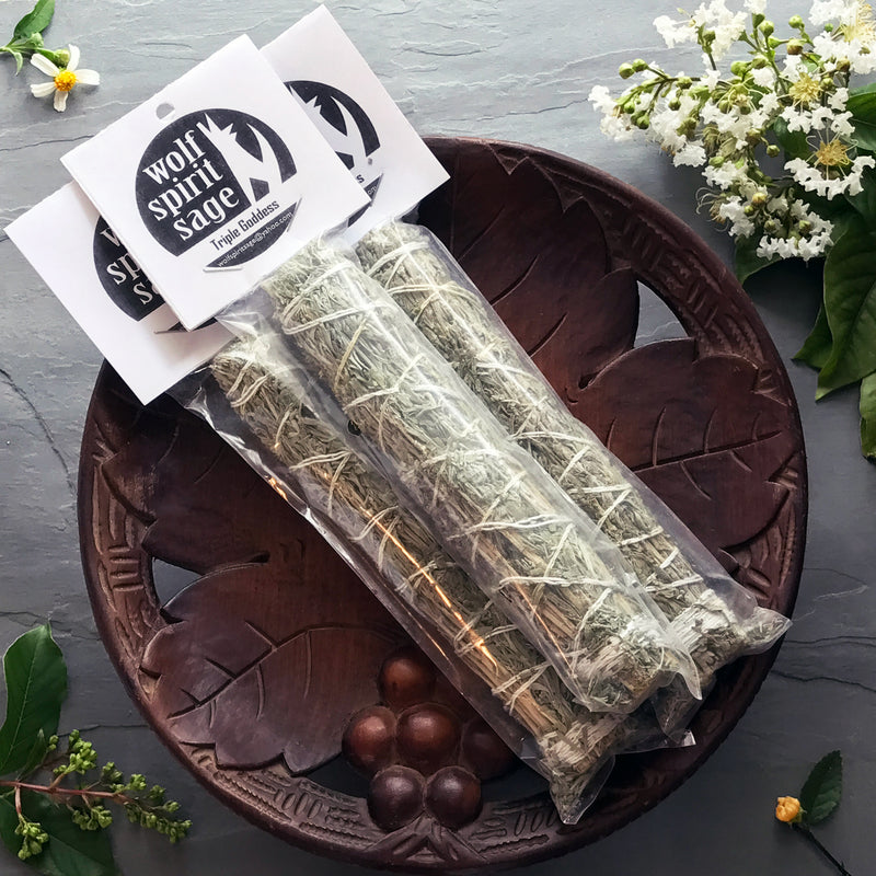 Triple Goddess Smudge Stick w/Maiden Sage, Motherwort, Croneswort and Blue Sage - Sabbat Box