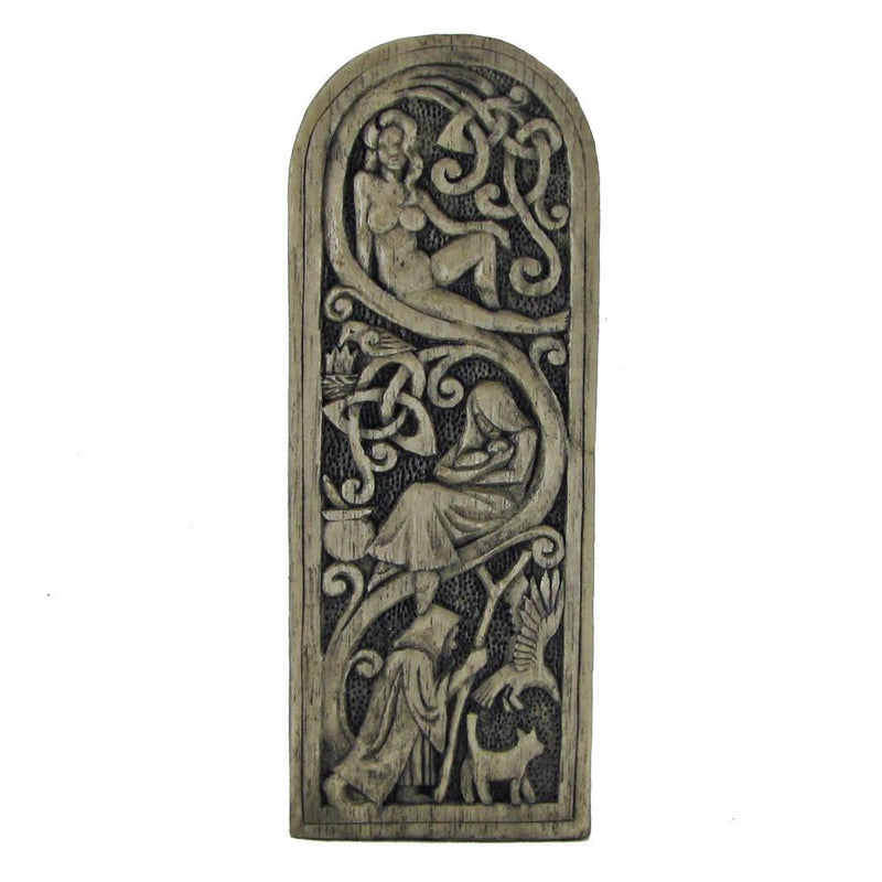Wiccan Moon Goddess Statue Back Side - With Triple Goddess Aspects - Stone Finish - Paul Borda
