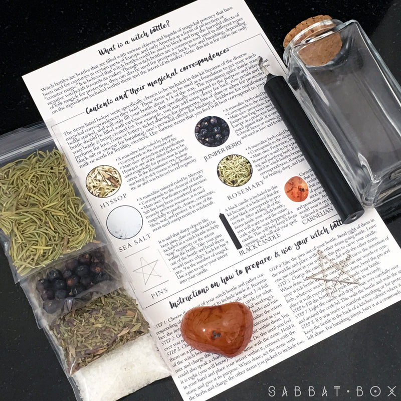 Wiccan Witch Bottle Kit With Instructions and Correspondences - Sabbat Box