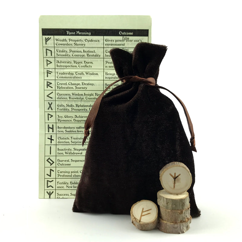 Laser Etched Poplar Rune Set w/Info Card and Velvet Bag - Sabbat Box