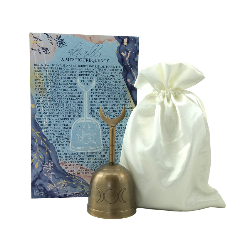 Triple Moon Altar Bell Kit With Info Card and Satin Bag - Sabbat Box