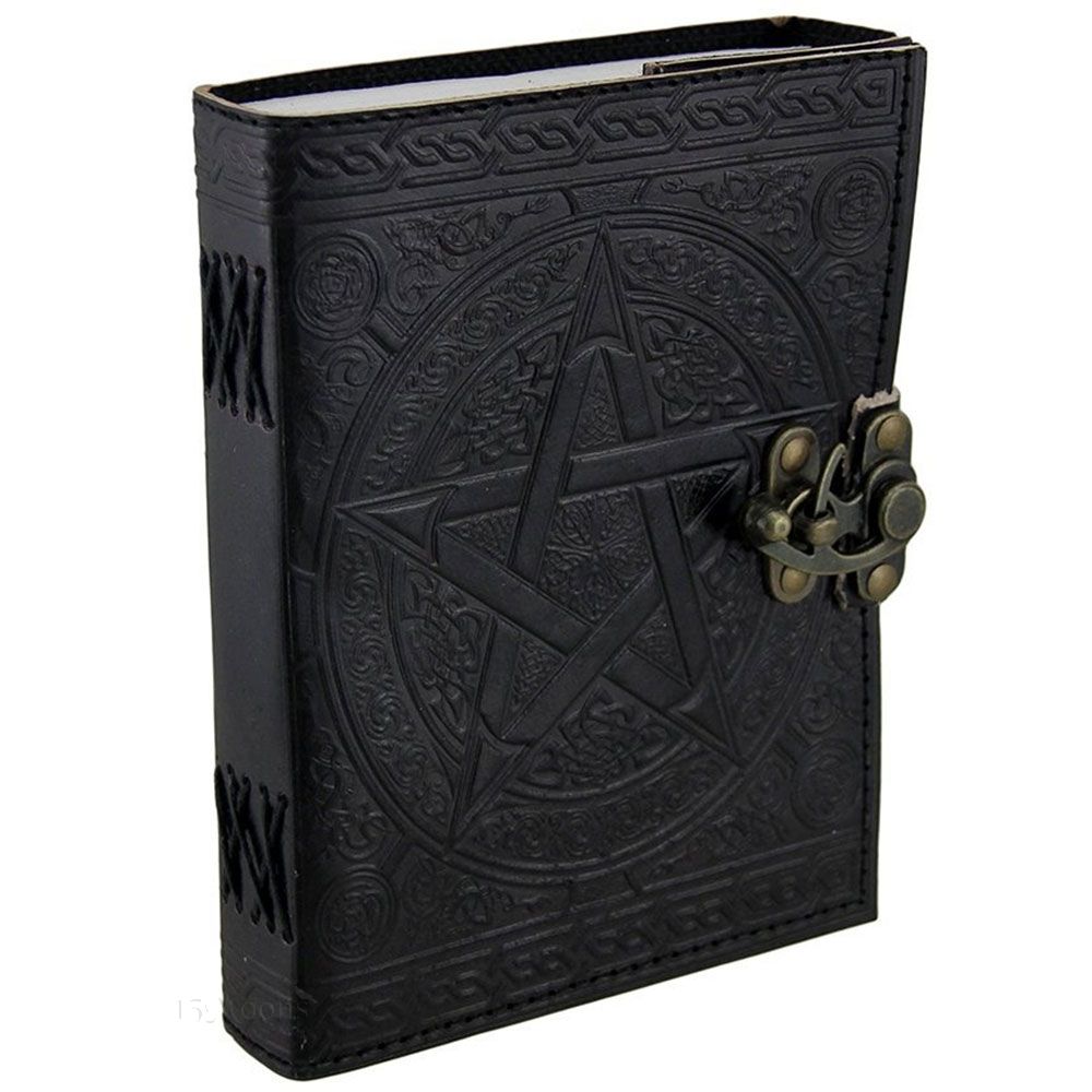Black Pentacle Leather Blank Book with Latch