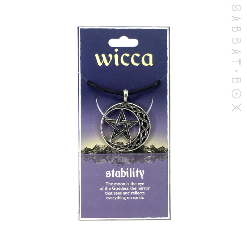 Pentacle Crescent Moon Pewter Amulet Necklace - Stability