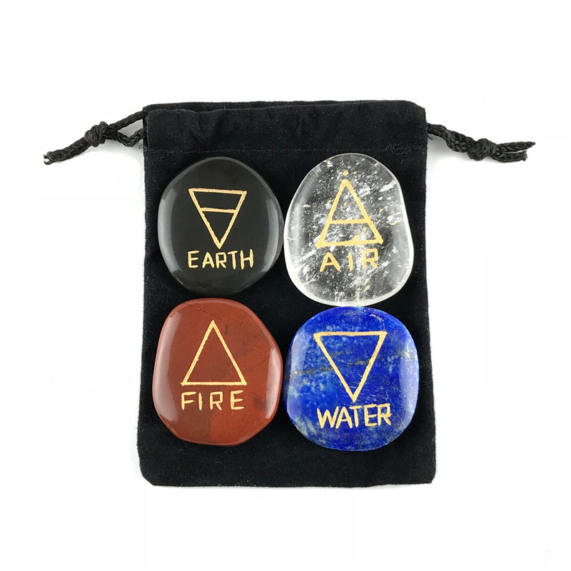 Elemental Crystal Set With Engraved Alchemy Symbols - Sabbat Box