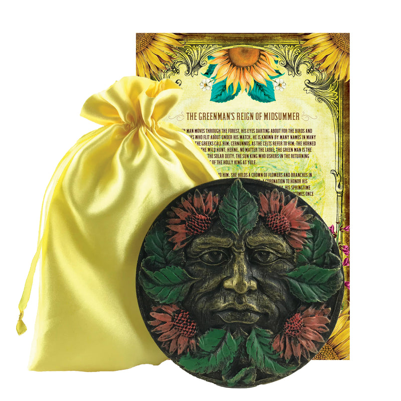 Midsummer Greenman Altar Plaque Set w/Info Card and Bag - Sabbat Box