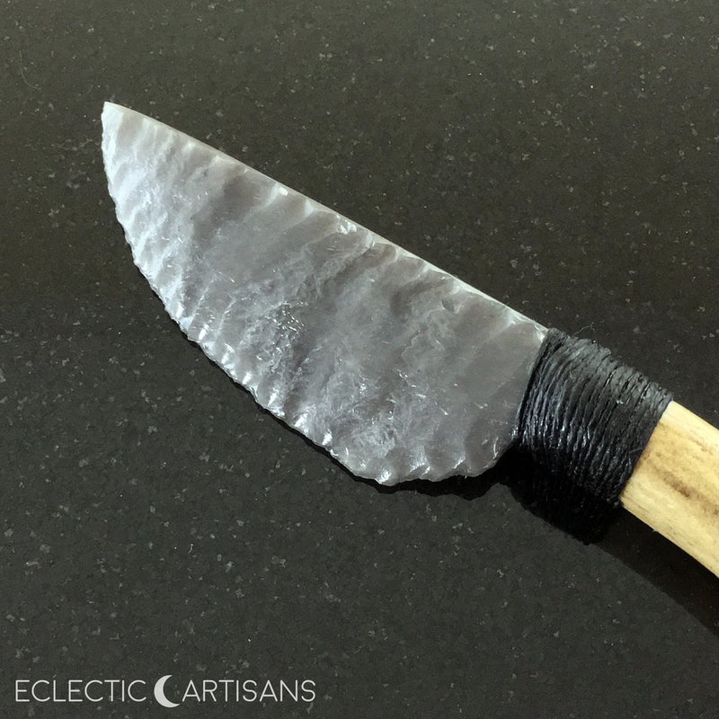 Stormy Obsidian Blade Athame w/Deer Antler Handle - 7.0 inch