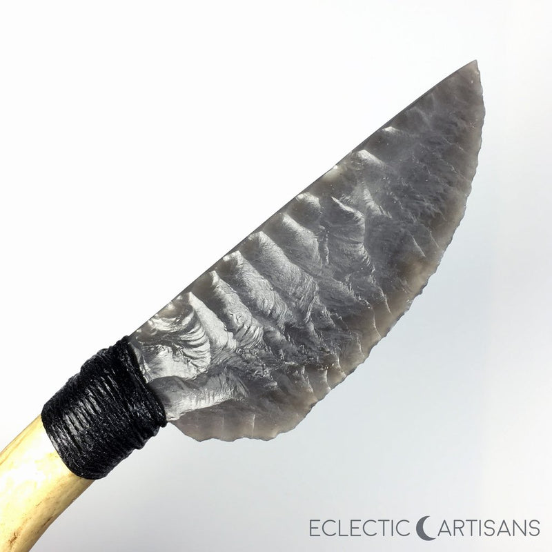 Stormy Obsidian Blade Athame w/Deer Antler Handle - 7.0 inch