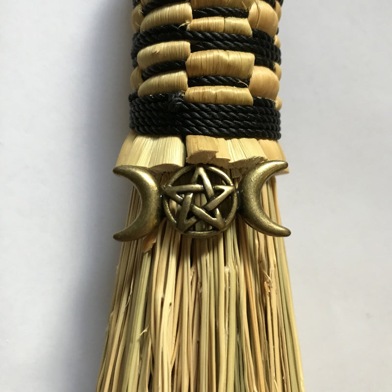 Handmade Witches Broom With Triple Moon and Pentacle Charm