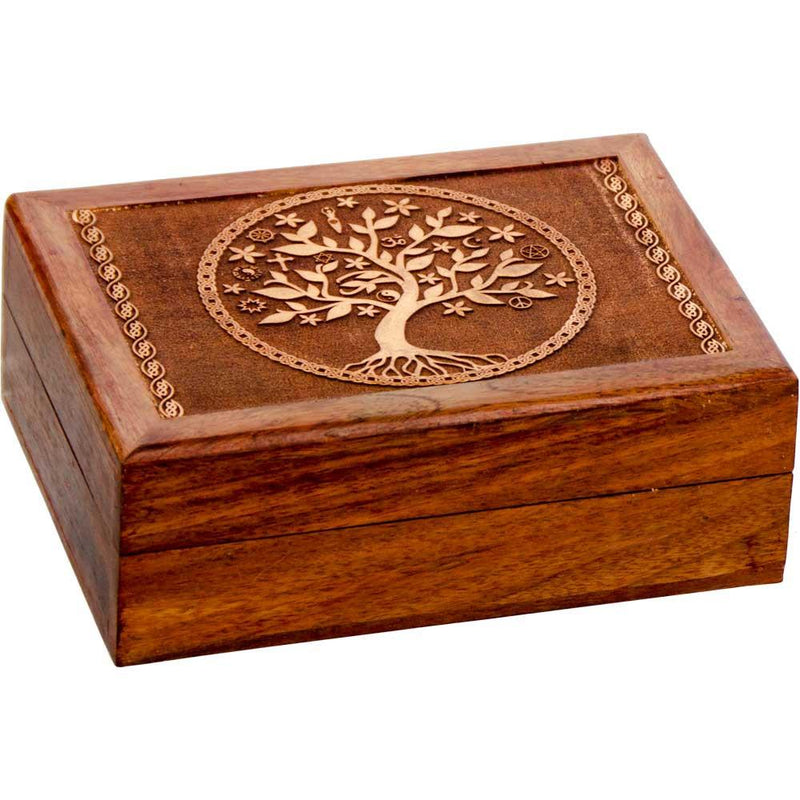 Laser Etched Tree of Life Wooden Box - Velvet Lined - 5x7"