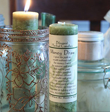 Money Drawing Blessed Herbal Pillar Candle