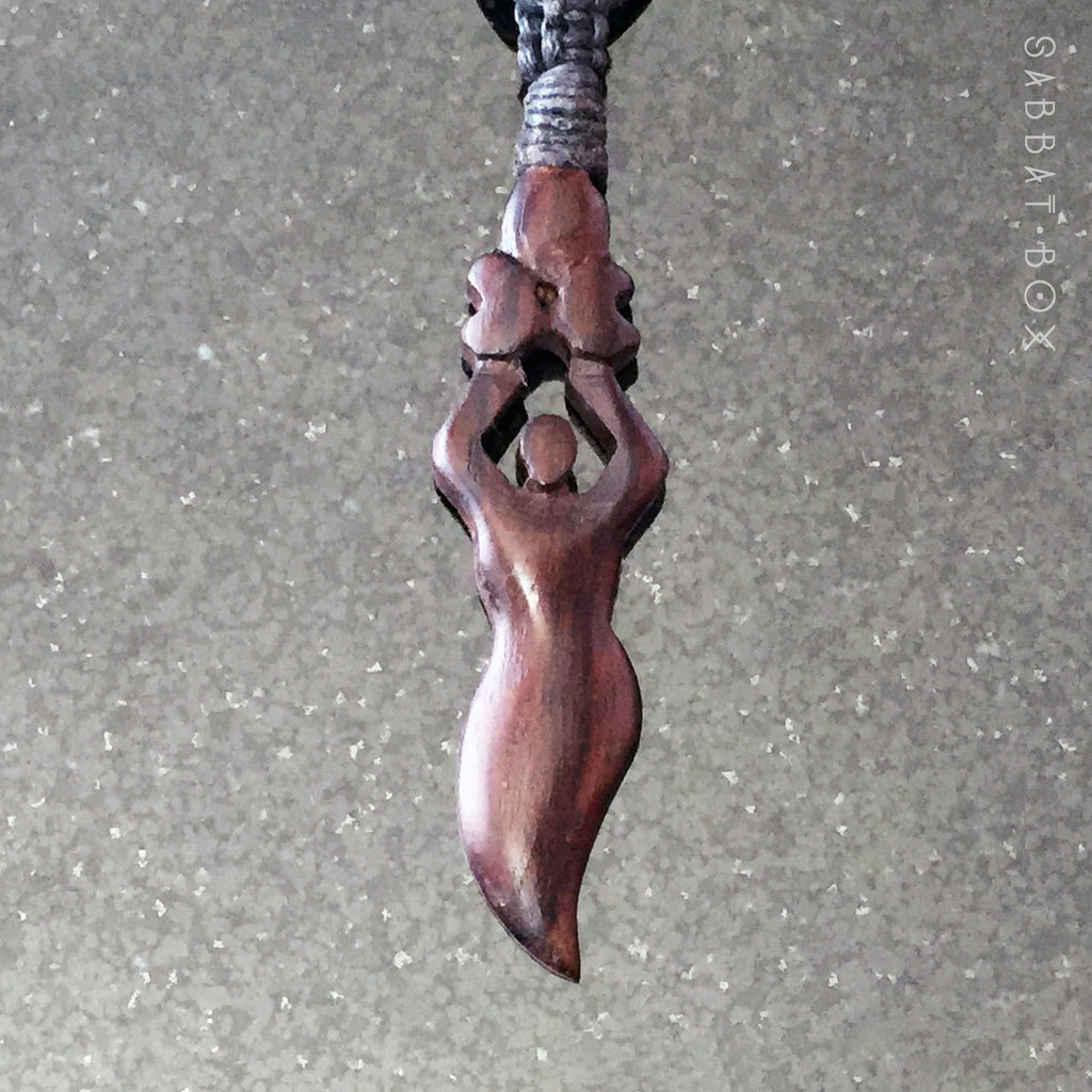 Moon Goddess Hand Carved Wooden Necklace