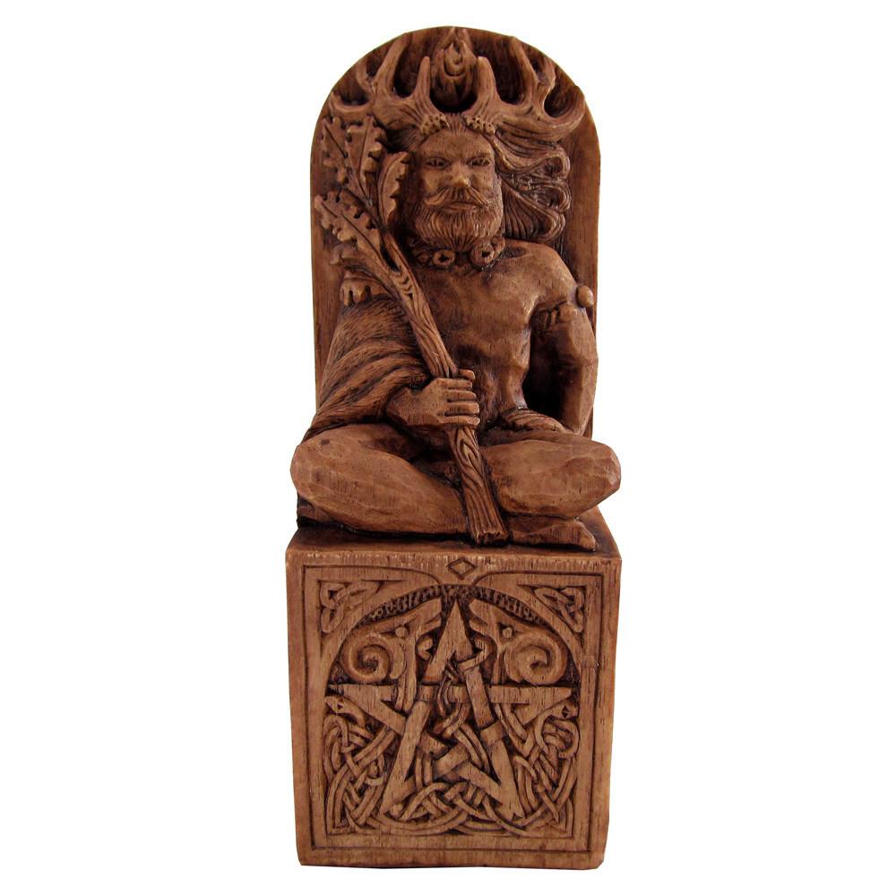 Pagan Horned God Cernunnos Statue - Wood Finish - Pagan God Statue By Paul Borda 