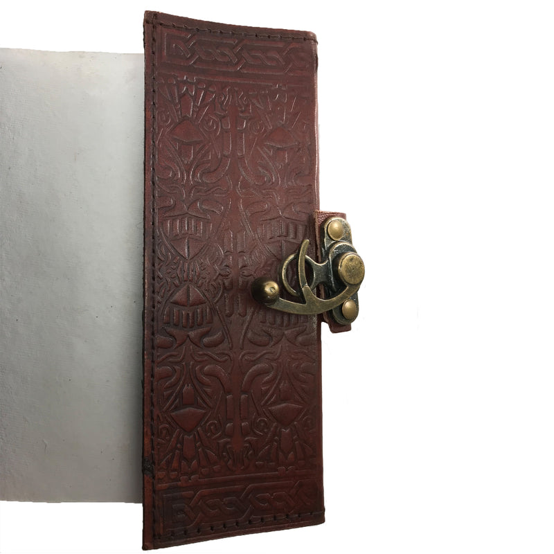 Brown Pentacle Leather Blank Book Of Shadows with Latch - Coptic Bound - Sabbat Box