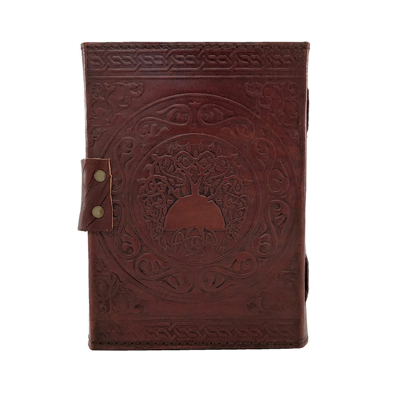 Brown Celtic Pentacle Leather Blank Book Of Shadows with Latch - Coptic Bound Book of Shadows - Sabbat Box