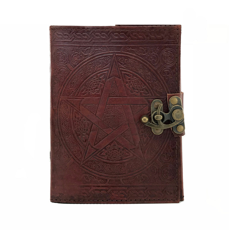 Brown Pentacle Leather Blank Book Of Shadows with Latch - Sabbat Box
