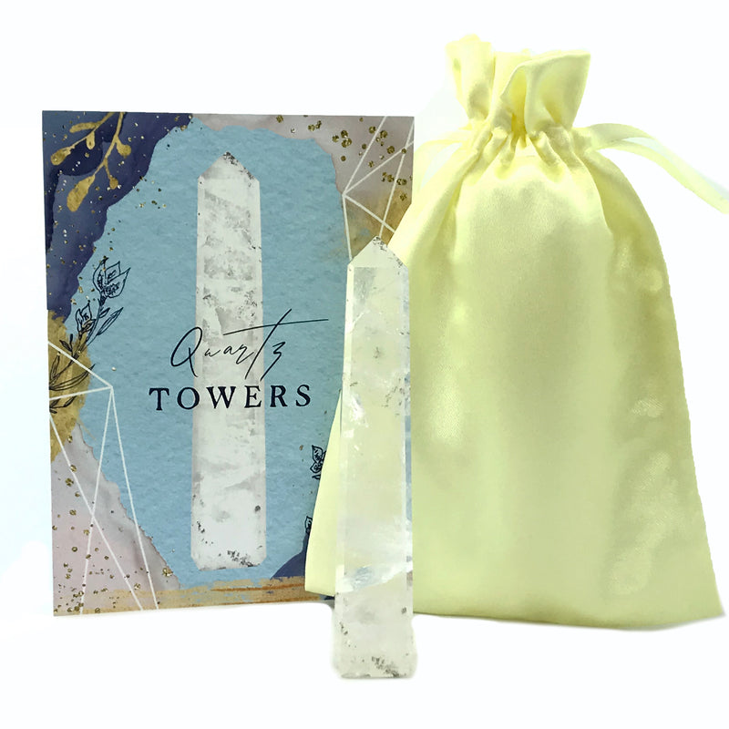Clear Quartz Crystal Tower Set With Info Card and Bag - Sabbat Box