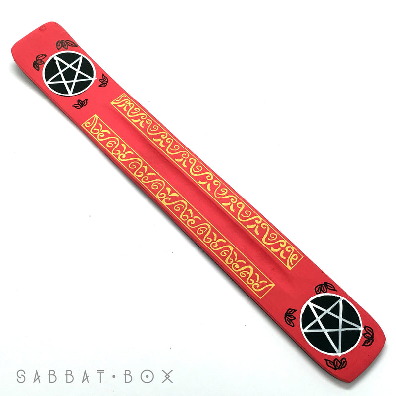 Red Hand Painted Pentacle Stick Incense Ash Catcher