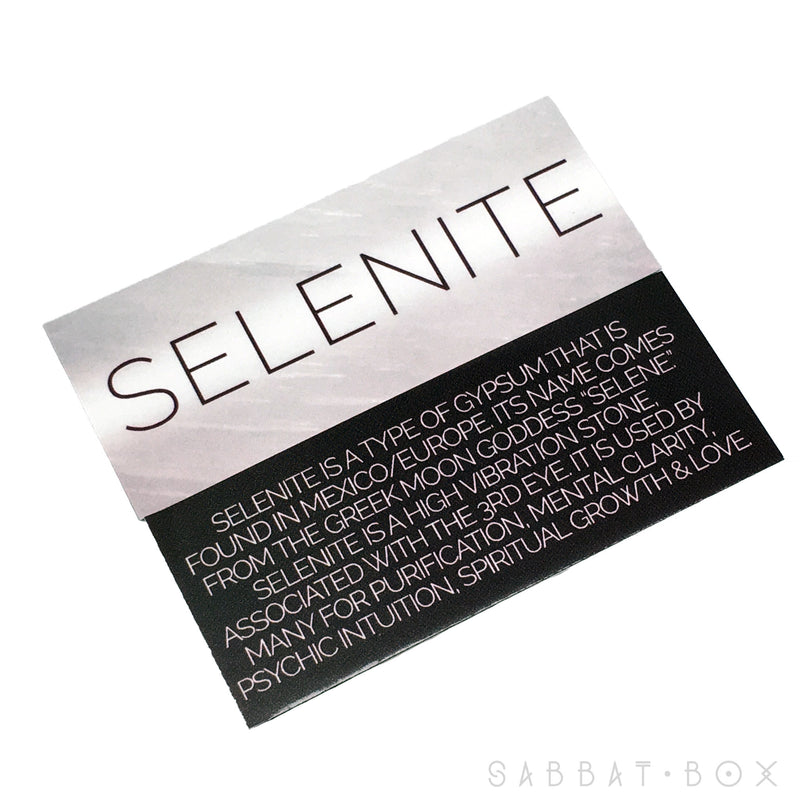 Selenite Heart Stone Set With Info Card and Purple Velour Keepsake Bag - Sabbat Box