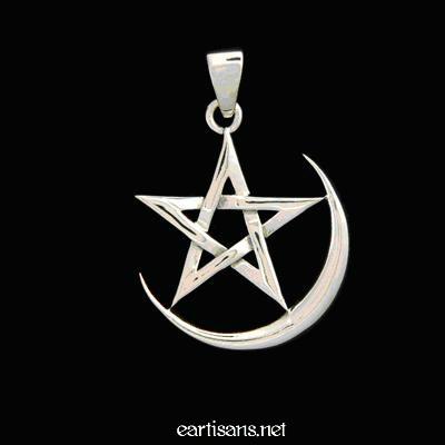 Sterling Silver Crescent Moon Pentagram Pendant