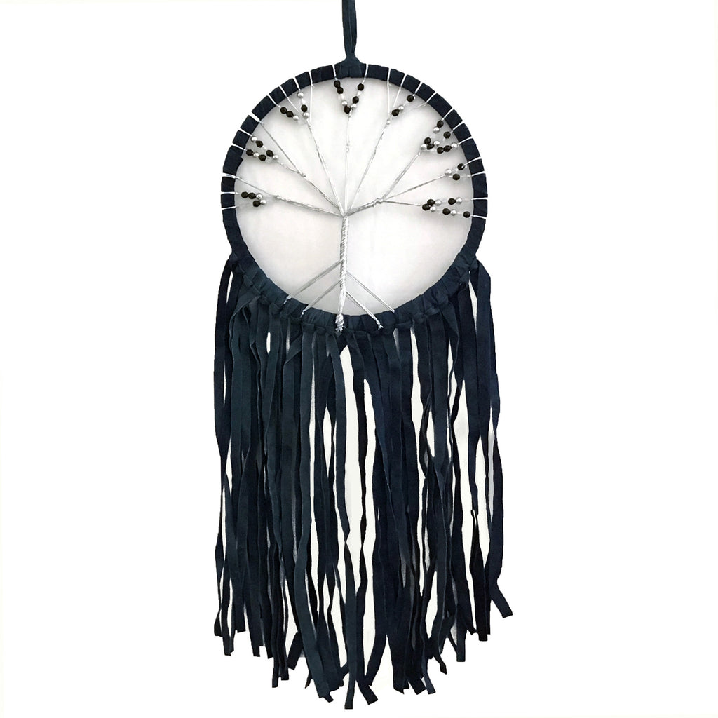Tree of Life Dreamcatcher with Dark Blue Faux Suede Hanging Tassles