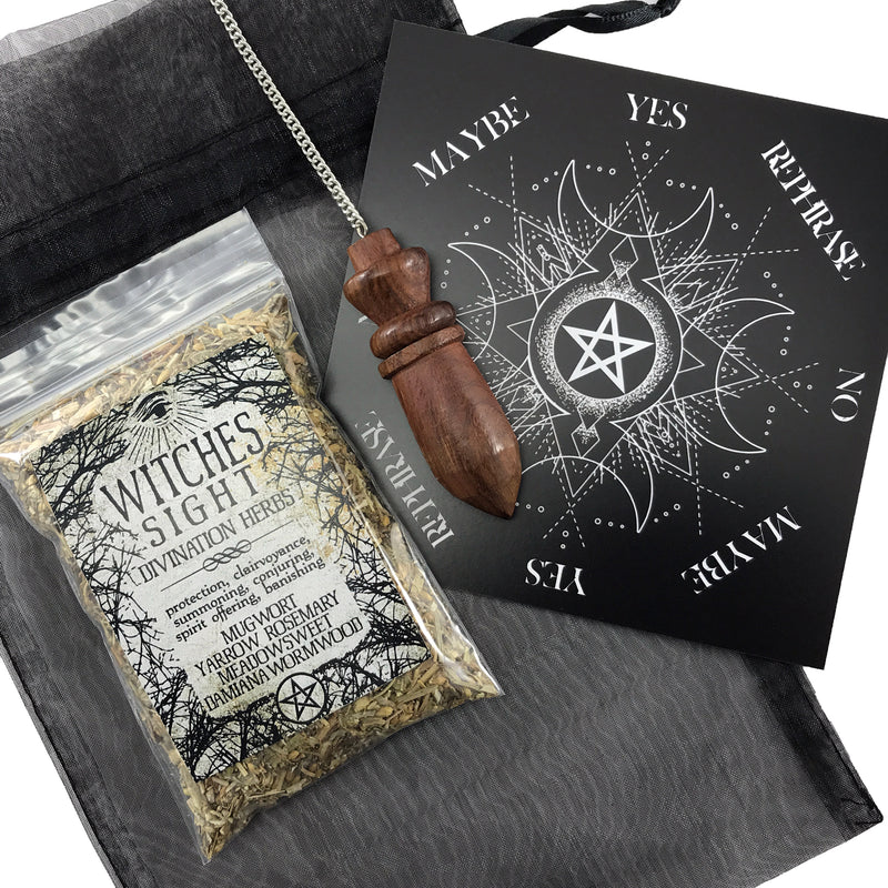 Wood Chambered Pendulum Kit - Sabbat Box - Wiccan Pendulum Sets