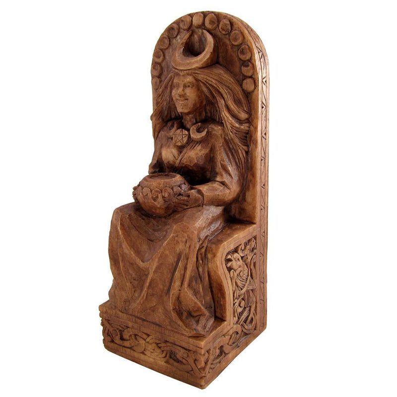 Wiccan Moon Goddess Statue - With Crescent - Wood Finish