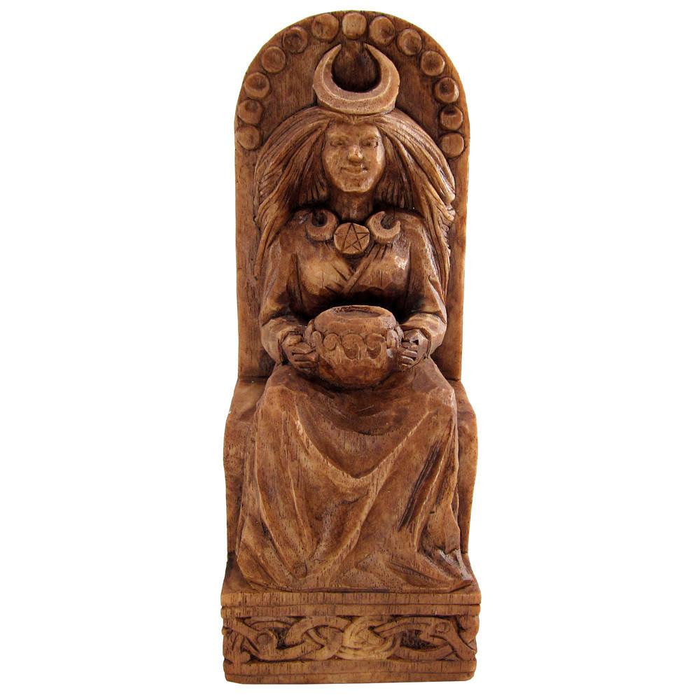 Pagan Moon Goddess Statue - With Crescent Moon - Wood Finish