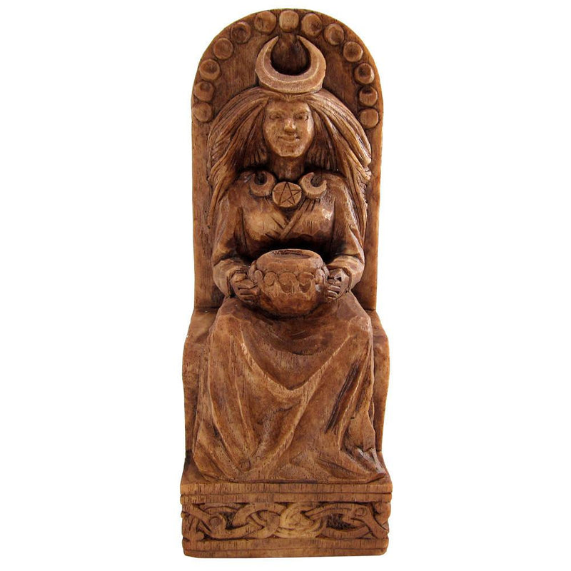 Pagan Moon Goddess Statue - With Crescent Moon - Wood Finish