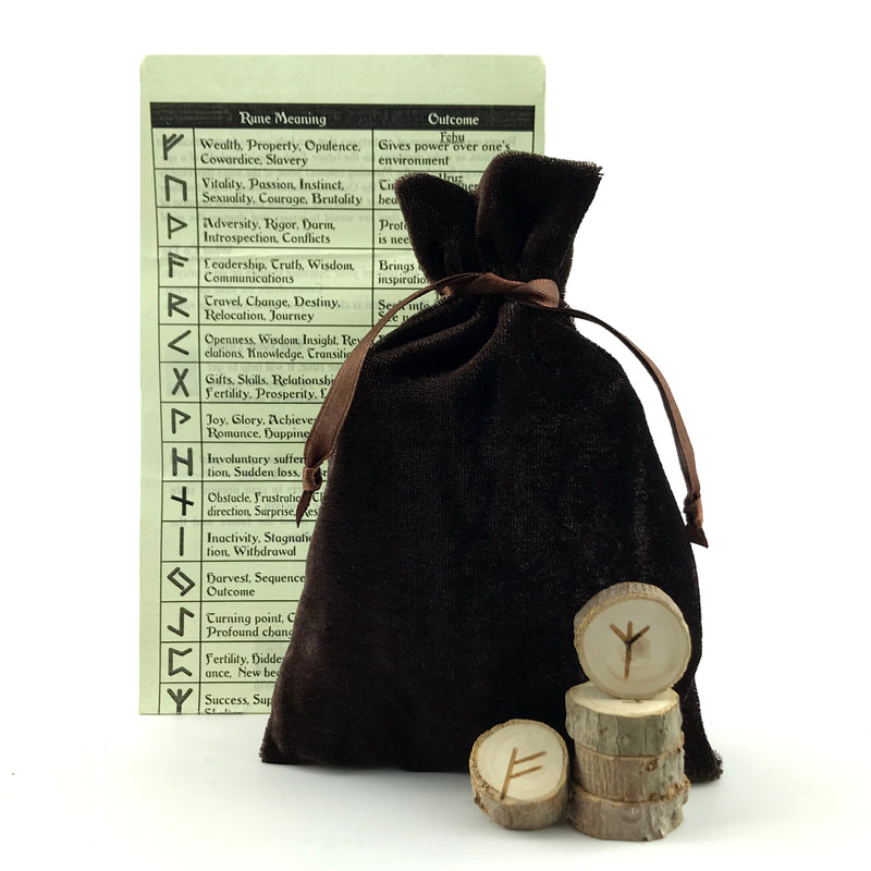 Laser Etched Poplar Rune Set w/Info Card and Velvet Bag – Sabbat Box