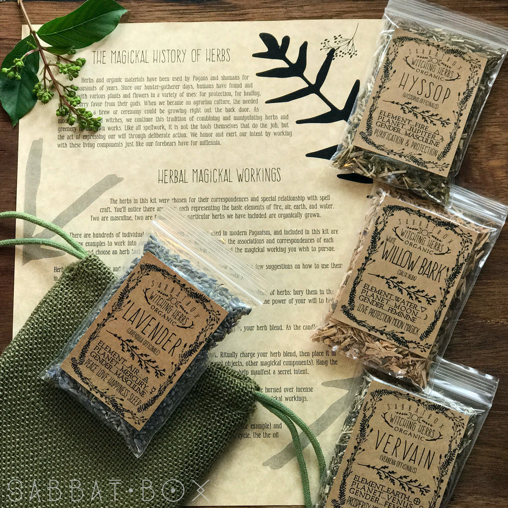 Sabbat Box Organic Witching Herbs Kit With Info Parchment and Jute Bag
